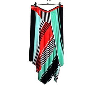 NWT Asymmetrical Striped Milticolored Midi Skirt Elastic Waist Size L